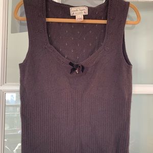 Nanette Lepore Brown Cashmere Pointelle Sweater Tank Vest Top Large